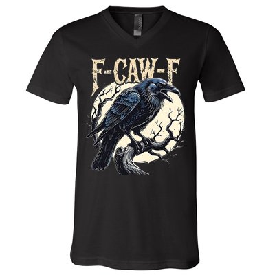 F-CAW-F Raven Funny Crow Pun Retro Gothic Aesthetic  V-Neck T-Shirt