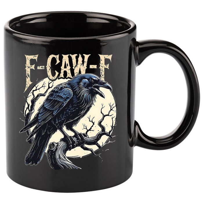 F-CAW-F Raven Funny Crow Pun Retro Gothic Aesthetic  11oz C Handle Ceramic Mug