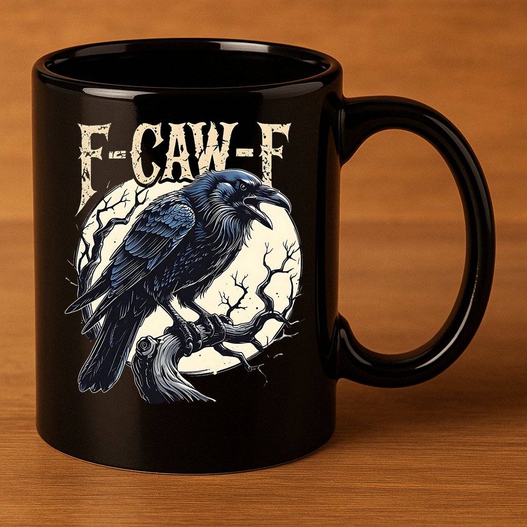 F-CAW-F Raven Funny Crow Pun Retro Gothic Aesthetic  11oz C Handle Ceramic Mug