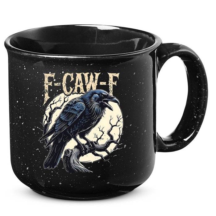 F-CAW-F Raven Funny Crow Pun Retro Gothic Aesthetic  15oz Campfire Ceramic Mug