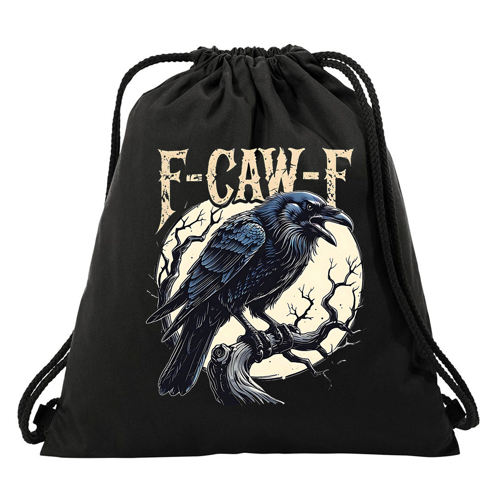 F-CAW-F Raven Funny Crow Pun Retro Gothic Aesthetic  Drawstring Bag