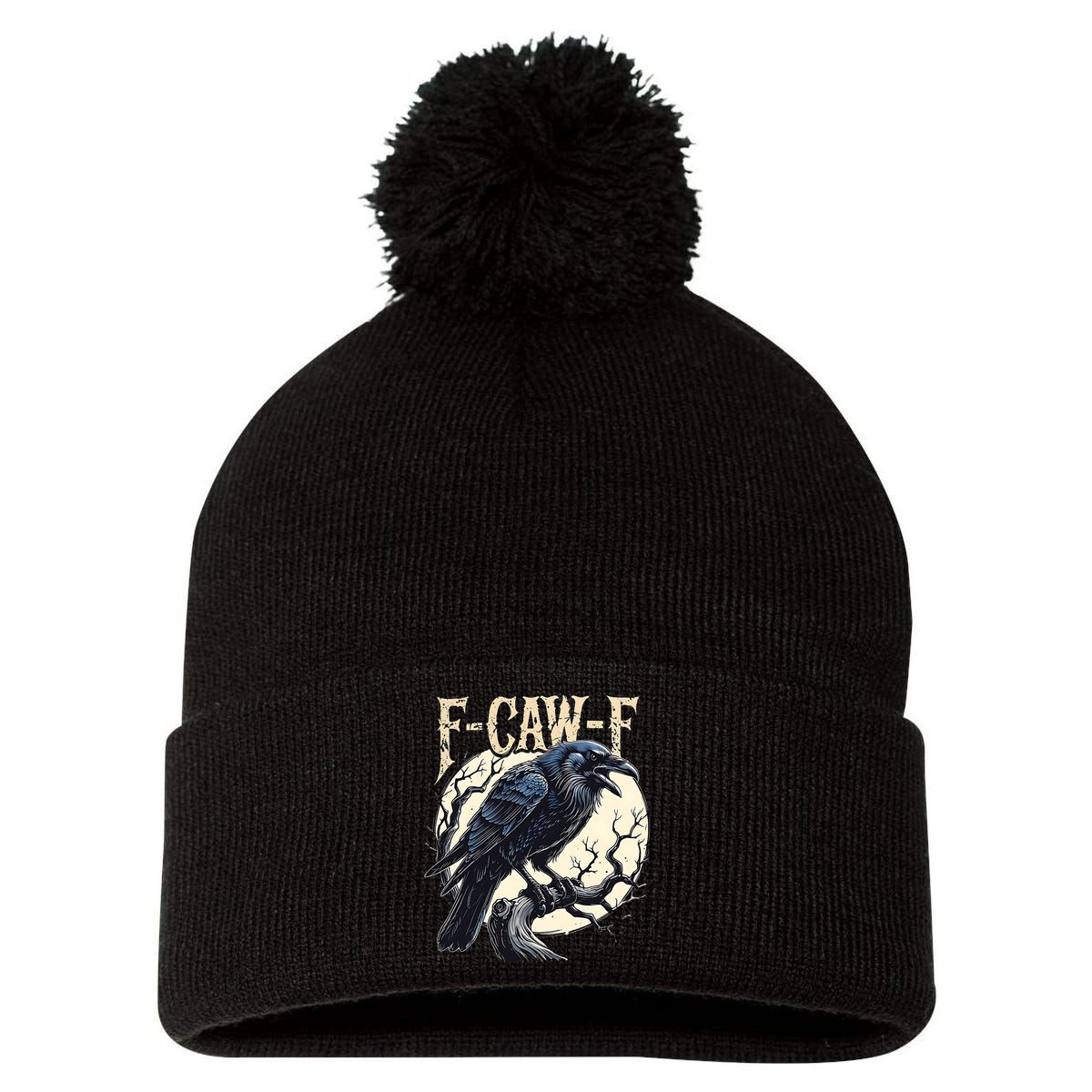 F-CAW-F Raven Funny Crow Pun Retro Gothic Aesthetic  Pom Pom 12in Knit Beanie