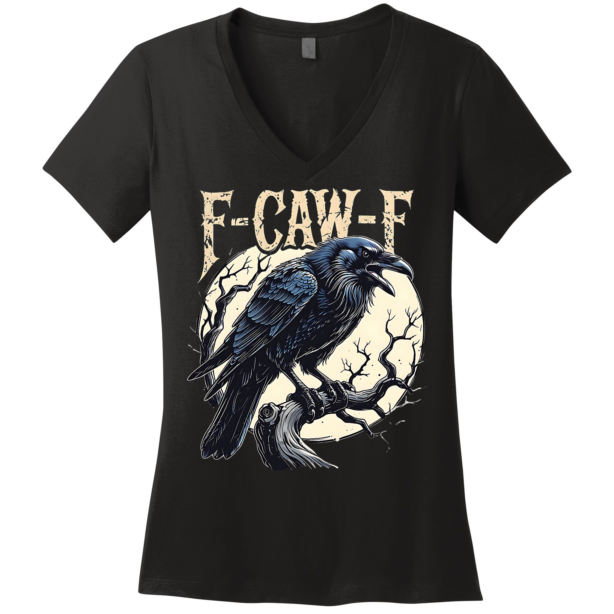 F-CAW-F Raven Funny Crow Pun Retro Gothic Aesthetic  Women's V-Neck T-Shirt