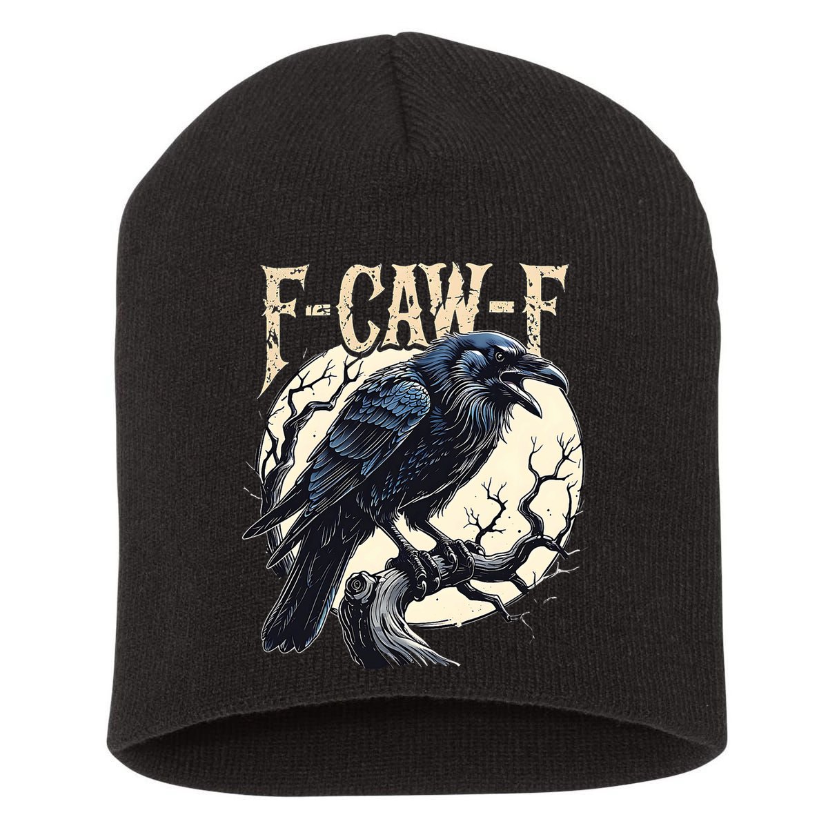 F-CAW-F Raven Funny Crow Pun Retro Gothic Aesthetic  Short Acrylic Beanie
