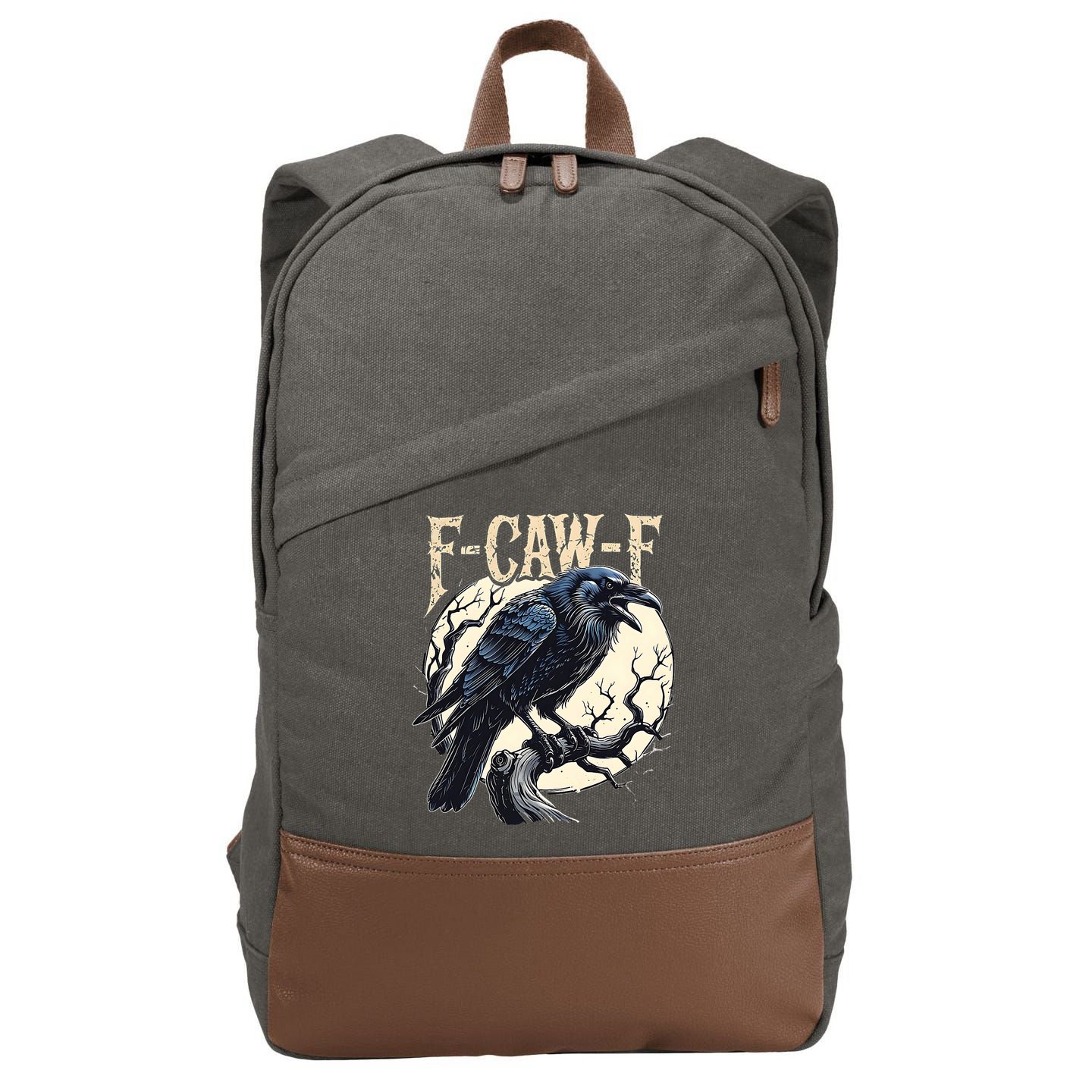 F-CAW-F Raven Funny Crow Pun Retro Gothic Aesthetic  Cotton Canvas Backpack