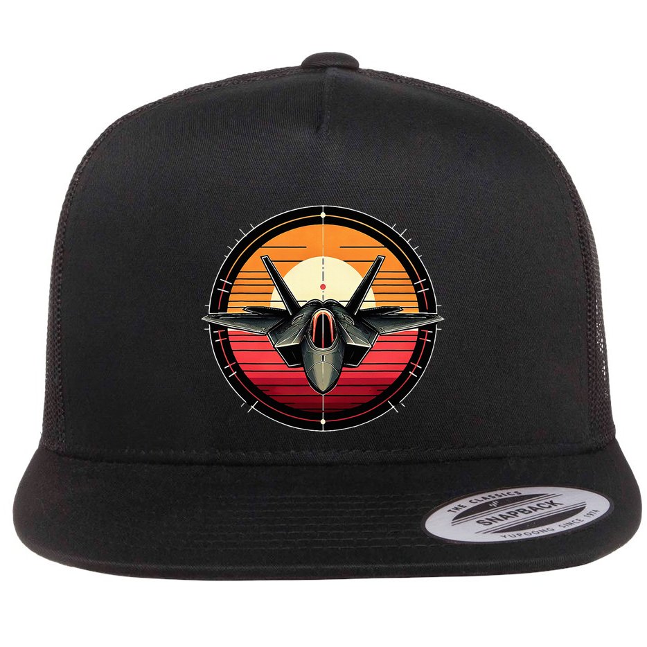 F22 Raptor Fighter Jet Silhouette Sunset Military Aviation Flat Bill Trucker Hat