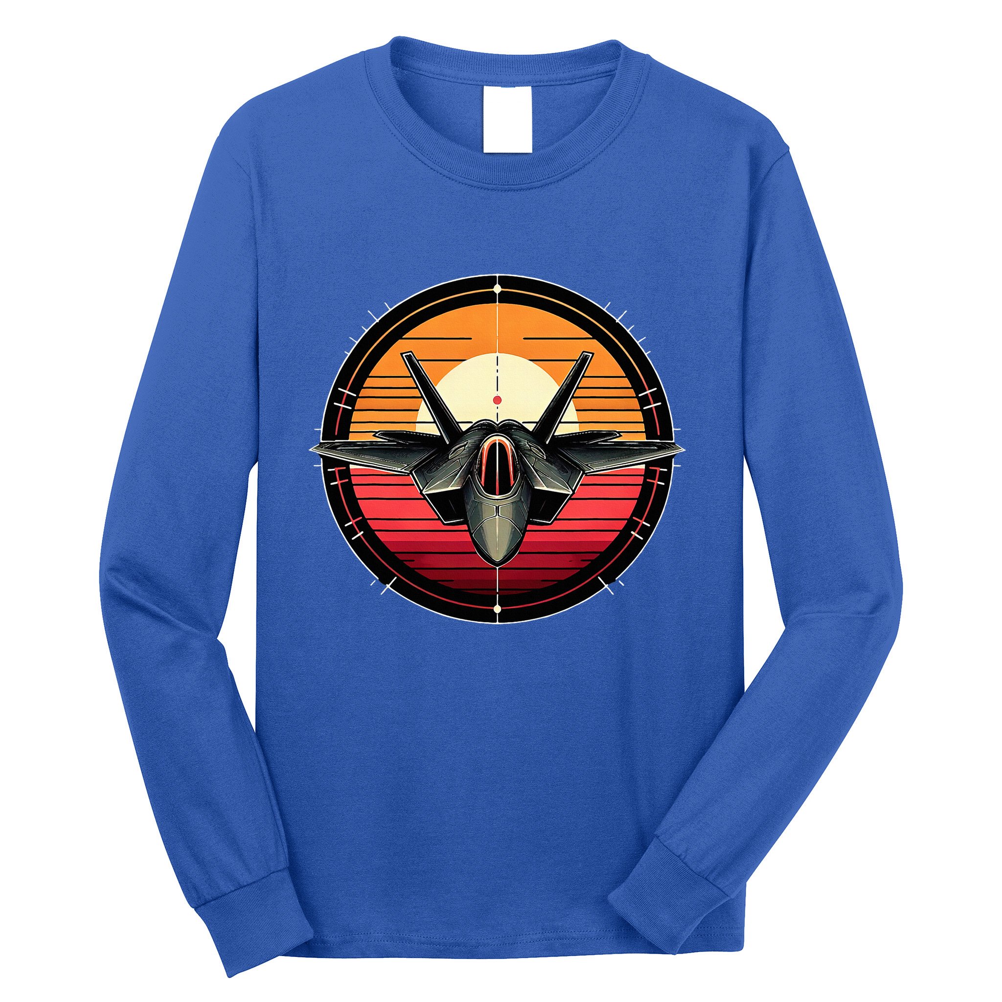 F22 Raptor Fighter Jet Silhouette Sunset Military Aviation Long Sleeve Shirt