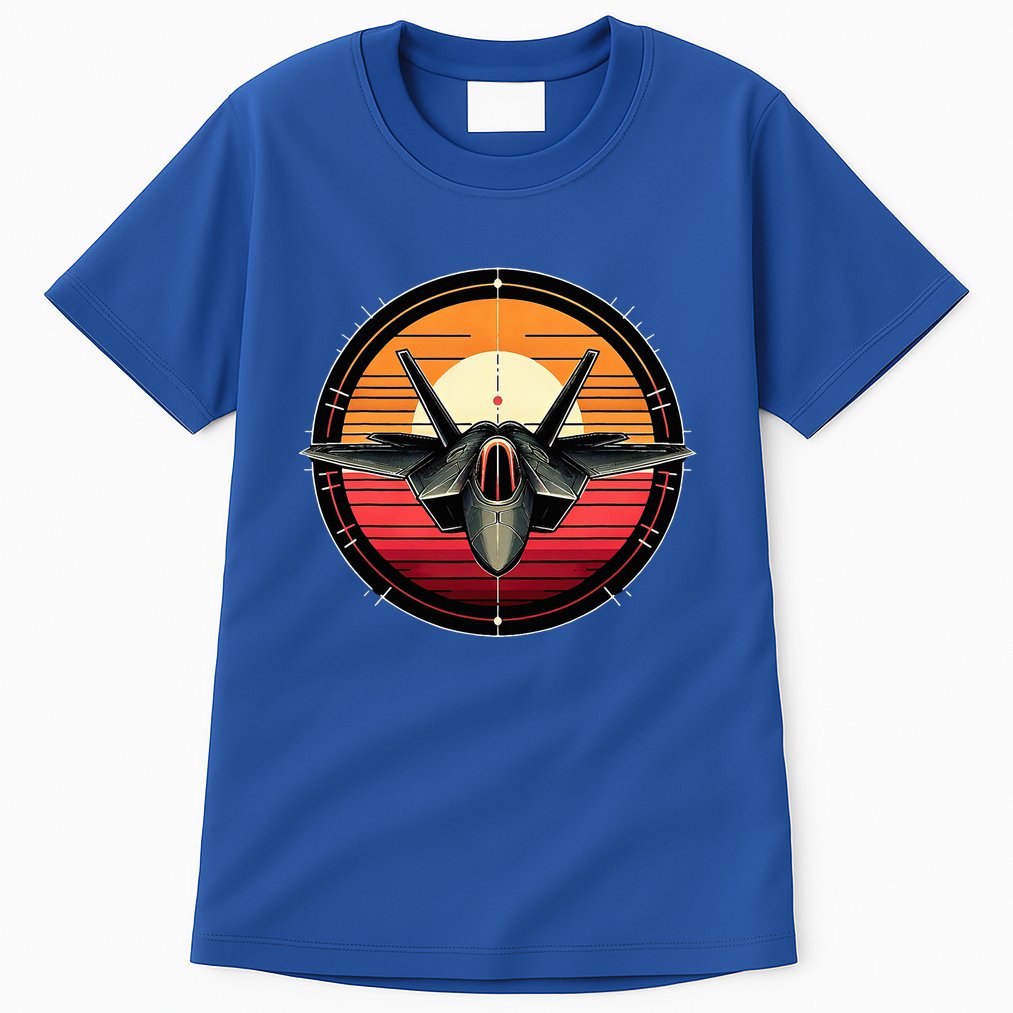 F22 Raptor Fighter Jet Silhouette Sunset Military Aviation Tall T-Shirt