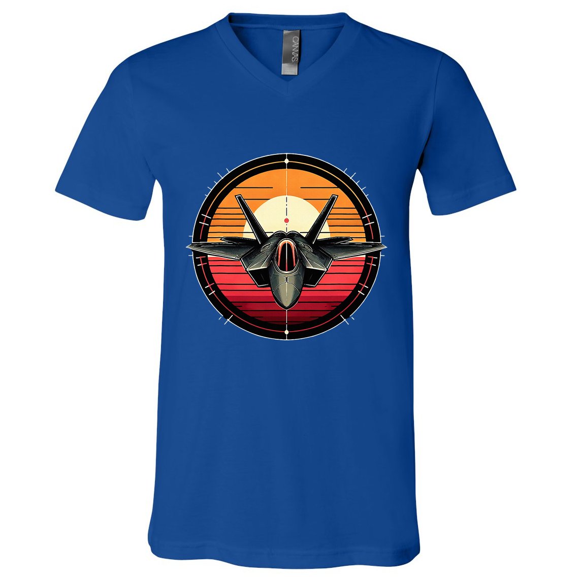 F22 Raptor Fighter Jet Silhouette Sunset Military Aviation V-Neck T-Shirt
