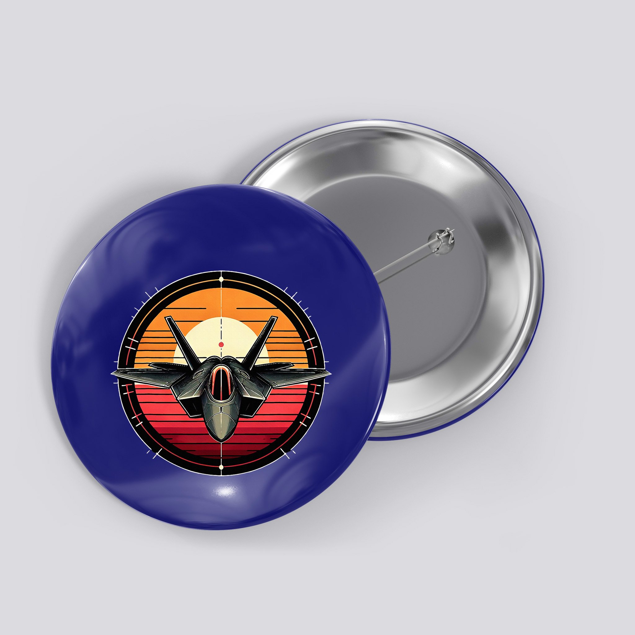 F22 Raptor Fighter Jet Silhouette Sunset Military Aviation Button