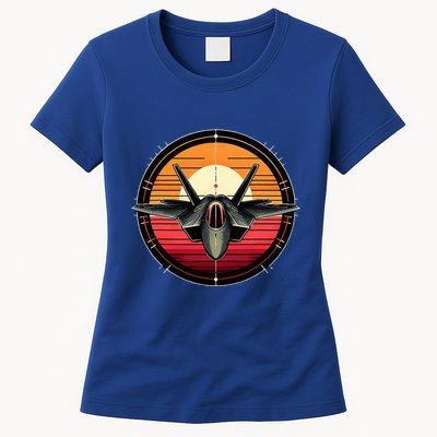 F22 Raptor Fighter Jet Silhouette Sunset Military Aviation Womens T-Shirt