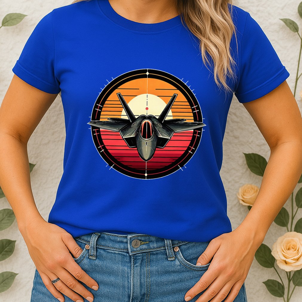 F22 Raptor Fighter Jet Silhouette Sunset Military Aviation Womens T-Shirt