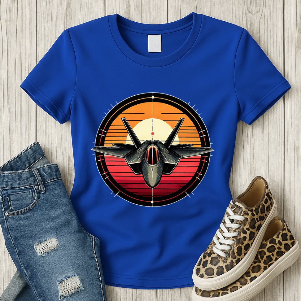 F22 Raptor Fighter Jet Silhouette Sunset Military Aviation Womens T-Shirt