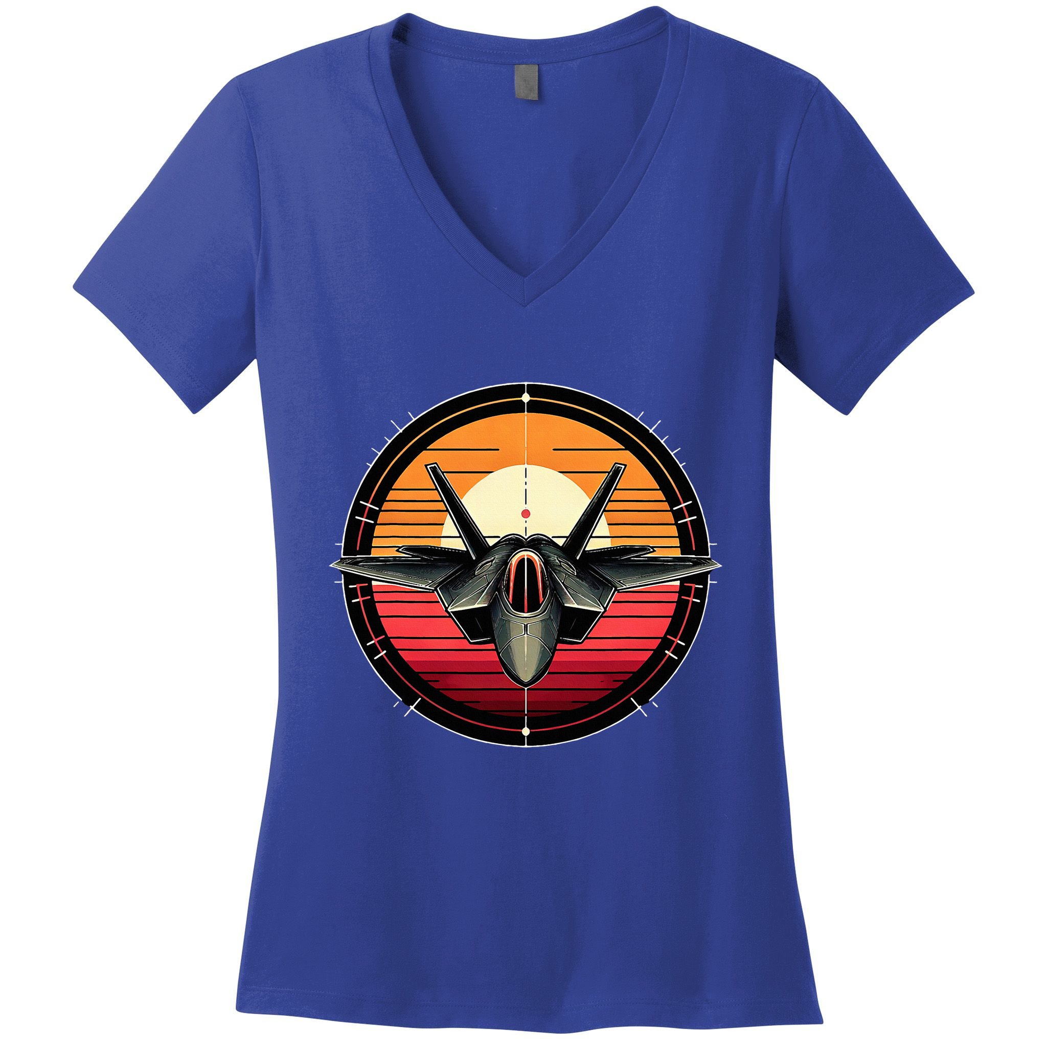 F22 Raptor Fighter Jet Silhouette Sunset Military Aviation Women's V-Neck T-Shirt