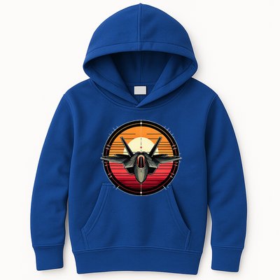 F22 Raptor Fighter Jet Silhouette Sunset Military Aviation Kids Hoodie