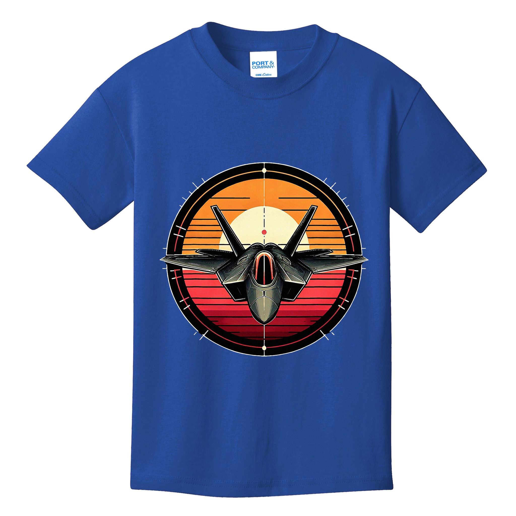 F22 Raptor Fighter Jet Silhouette Sunset Military Aviation Kids T-Shirt