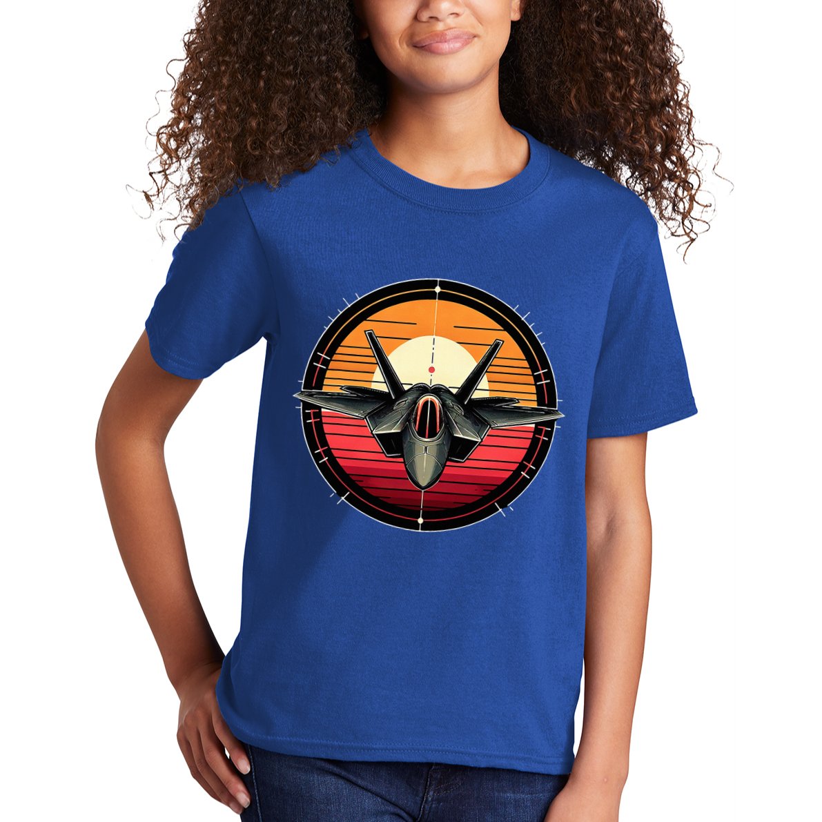 F22 Raptor Fighter Jet Silhouette Sunset Military Aviation Kids T-Shirt
