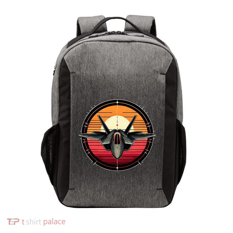 F22 Raptor Fighter Jet Silhouette Sunset Military Aviation Vector Backpack