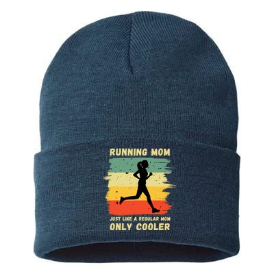 Funny Running For Wo Mom Marathon Runner Coach Marathoner Sustainable Knit Beanie