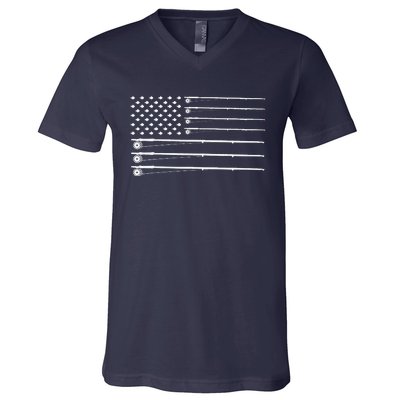 Fly Rod Fishing American Flag V-Neck T-Shirt