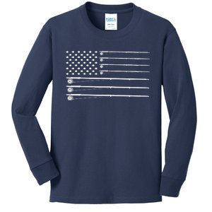 Fly Rod Fishing American Flag Kids Long Sleeve Shirt