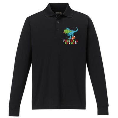 Football Rexmas Football Player Merry Xmas Christmas Day Funny Gift Performance Long Sleeve Polo