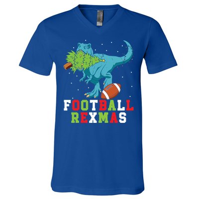 Football Rexmas Football Player Merry Xmas Christmas Day Funny Gift V-Neck T-Shirt