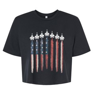 F22 Raptor Fighter Jet USA Flag Airplane F22 4th Of July Bella+Canvas Jersey Crop Tee