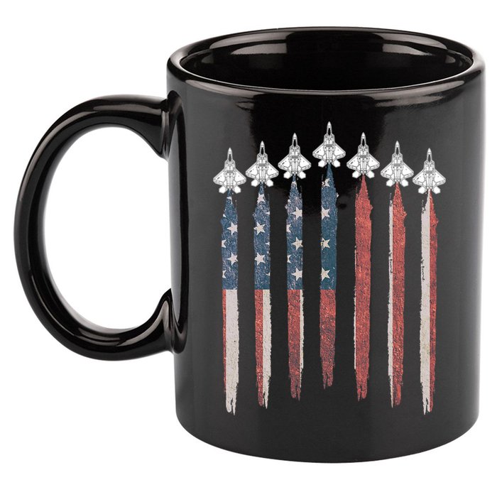F22 Raptor Fighter Jet USA Flag Airplane F22 4th Of July 11oz C Handle Ceramic Mug