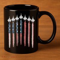 F22 Raptor Fighter Jet USA Flag Airplane F22 4th Of July 11oz C Handle Ceramic Mug