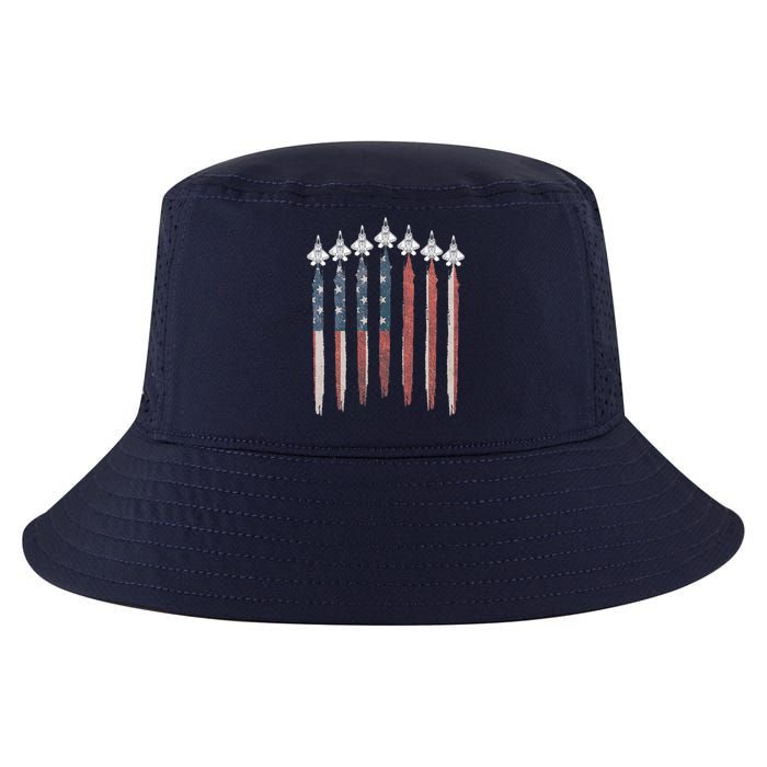 F22 Raptor Fighter Jet USA Flag Airplane F22 4th Of July Cool Comfort Performance Bucket Hat