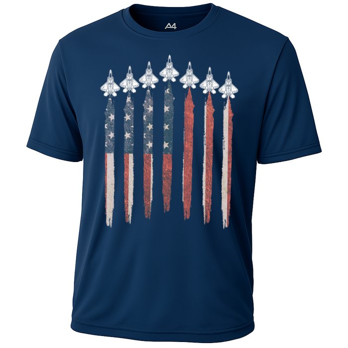 F22 Raptor Fighter Jet USA Flag Airplane F22 4th Of July Cooling Performance Crew T-Shirt