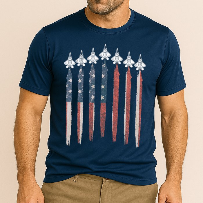 F22 Raptor Fighter Jet USA Flag Airplane F22 4th Of July Cooling Performance Crew T-Shirt