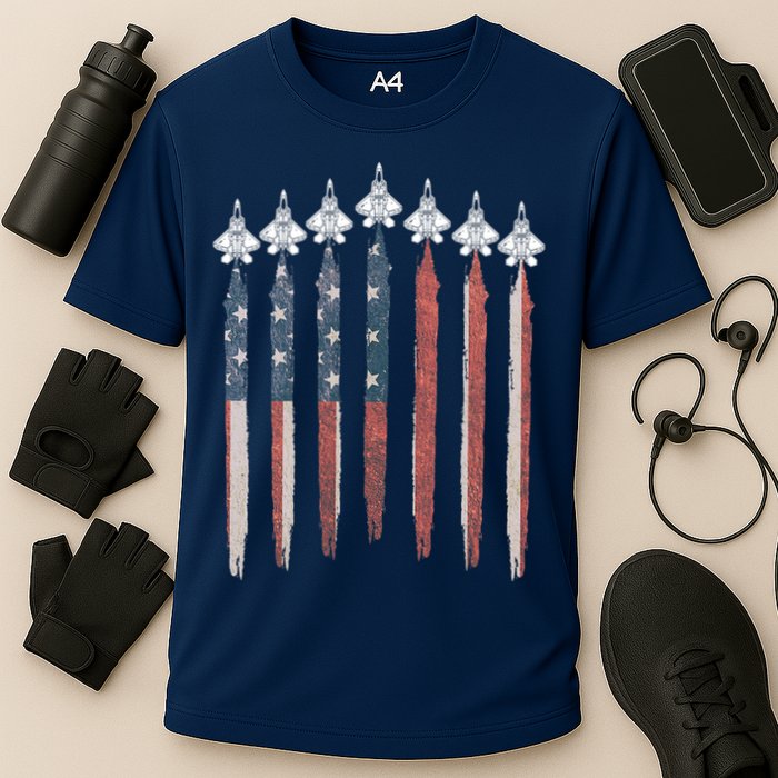 F22 Raptor Fighter Jet USA Flag Airplane F22 4th Of July Cooling Performance Crew T-Shirt