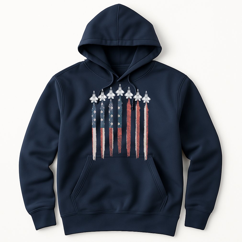 F22 Raptor Fighter Jet USA Flag Airplane F22 4th Of July Hoodie