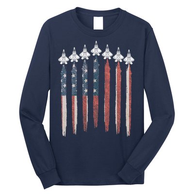 F22 Raptor Fighter Jet USA Flag Airplane F22 4th Of July Long Sleeve Shirt