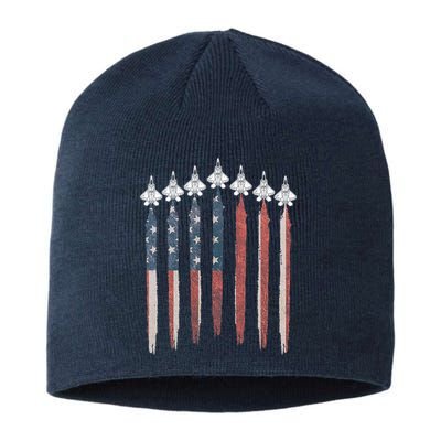 F22 Raptor Fighter Jet USA Flag Airplane F22 4th Of July Sustainable Beanie