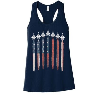 F22 Raptor Fighter Jet USA Flag Airplane F22 4th Of July Womens Tank Top