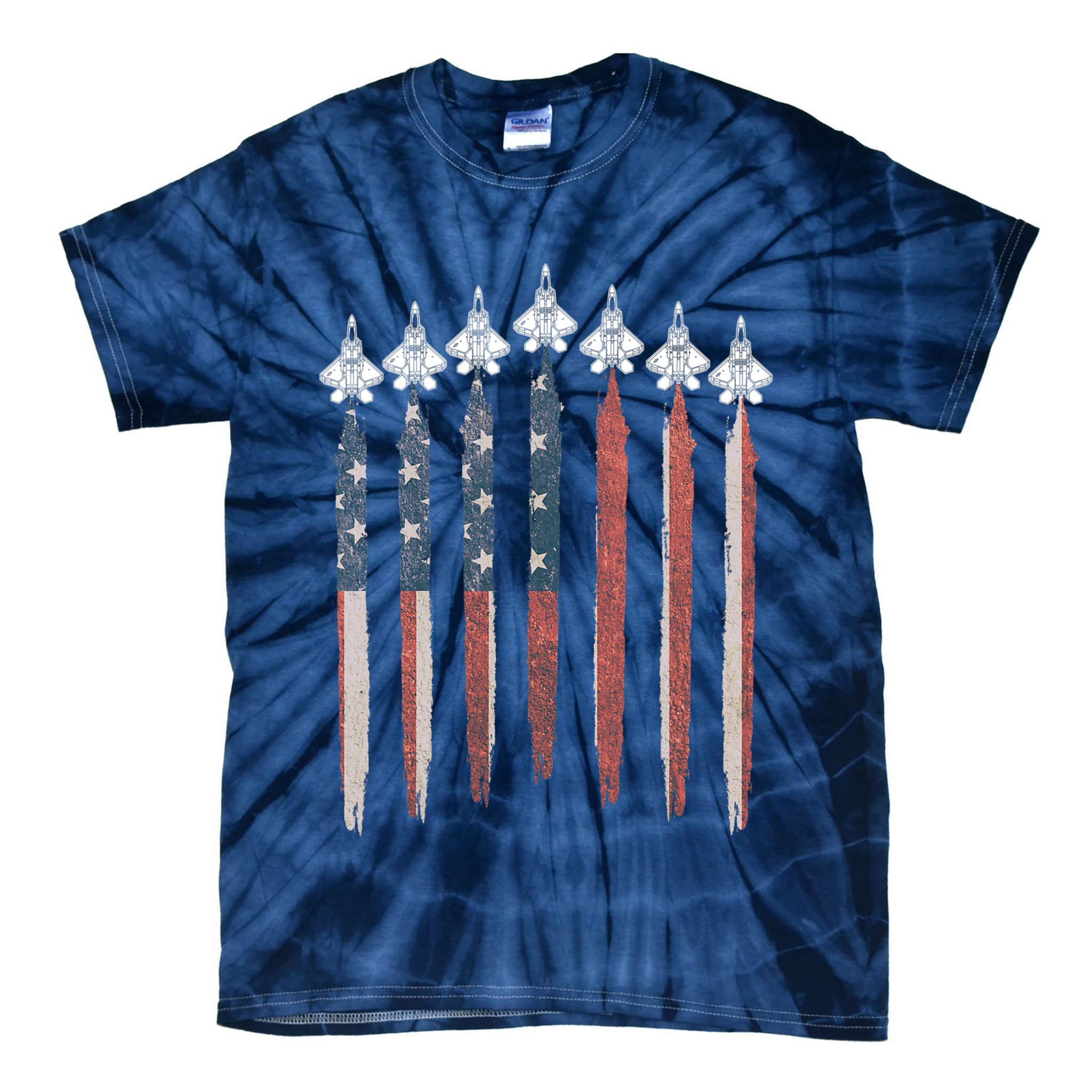 F22 Raptor Fighter Jet USA Flag Airplane F22 4th Of July Tie-Dye T-Shirt