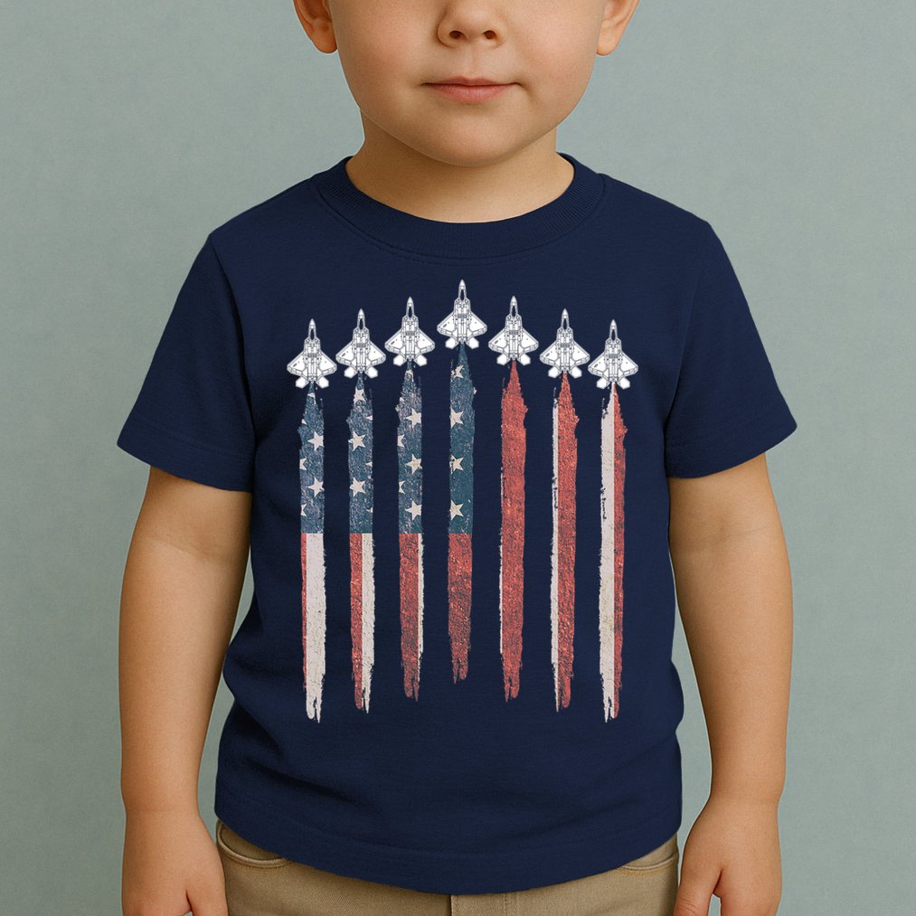 F22 Raptor Fighter Jet USA Flag Airplane F22 4th Of July Toddler T-Shirt