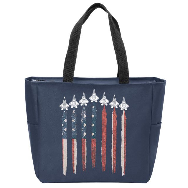 F22 Raptor Fighter Jet USA Flag Airplane F22 4th Of July Zip Tote Bag