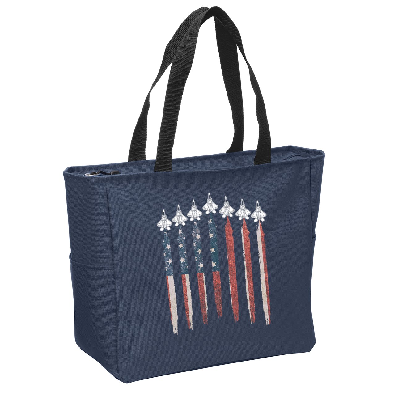 F22 Raptor Fighter Jet USA Flag Airplane F22 4th Of July Zip Tote Bag