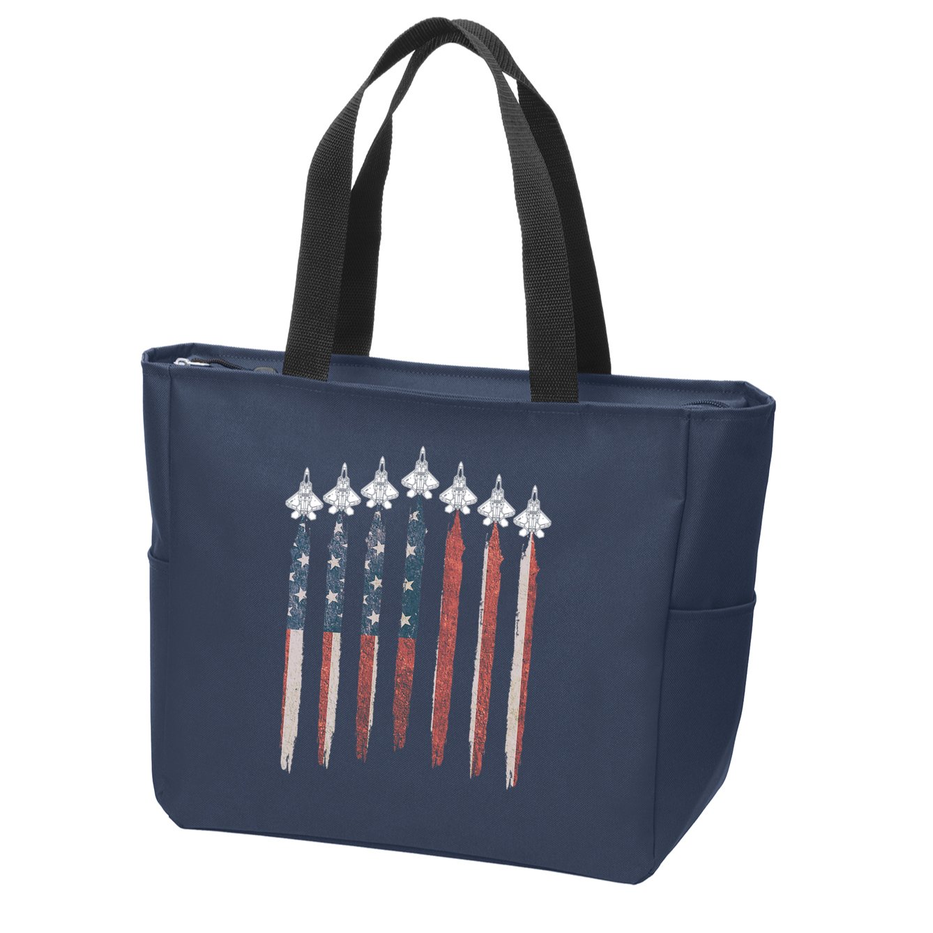F22 Raptor Fighter Jet USA Flag Airplane F22 4th Of July Zip Tote Bag