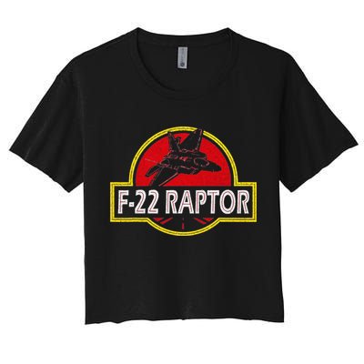 F22 Raptor Fighter Jet Pilot Airplane 4th of July Vintage Crop Top