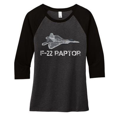 F22 Raptor Fighter Jet Military Pilot Women's Tri-Blend 3/4-Sleeve Raglan Shirt