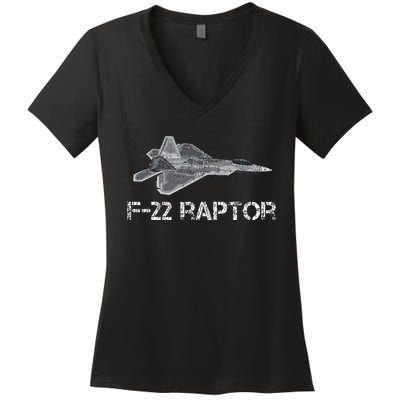 F22 Raptor Fighter Jet Military Pilot Women's V-Neck T-Shirt