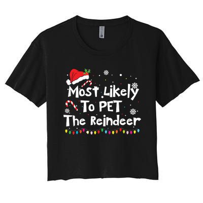 Funny Reindeer Family Christmas Holiday Santa Claus Hat Women's Crop Top Tee