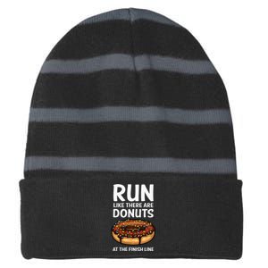 Funny Running For Men Women Donut Finish Line Marathon Striped Beanie with Solid Band