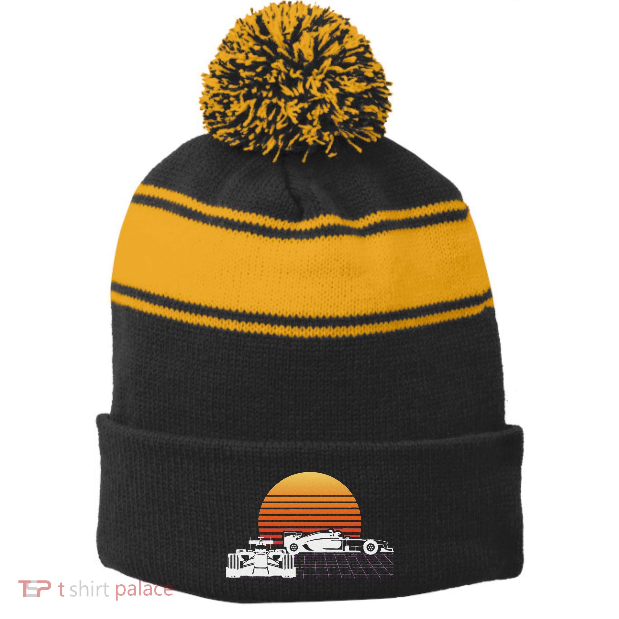Formula Racing Fan Design Great Gift For Speed Freaks Stripe Pom Pom Beanie