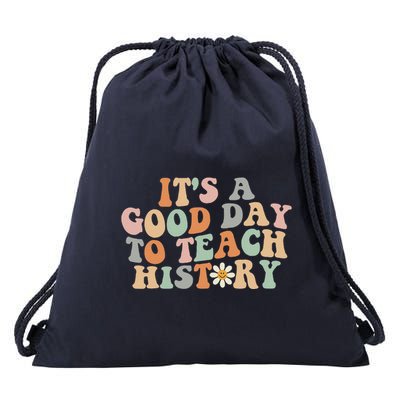 Funny Retro Groovy ItS A Good Day To Teach History Teacher Drawstring Bag
